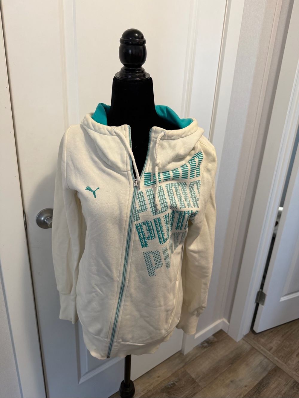 Puma Cream Zip-Up Hoodie with Teal Accents